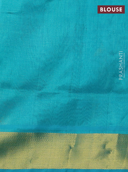 Silk cotton saree pink and teal green with allover paalum pazhamum checks & buttas and zari woven border