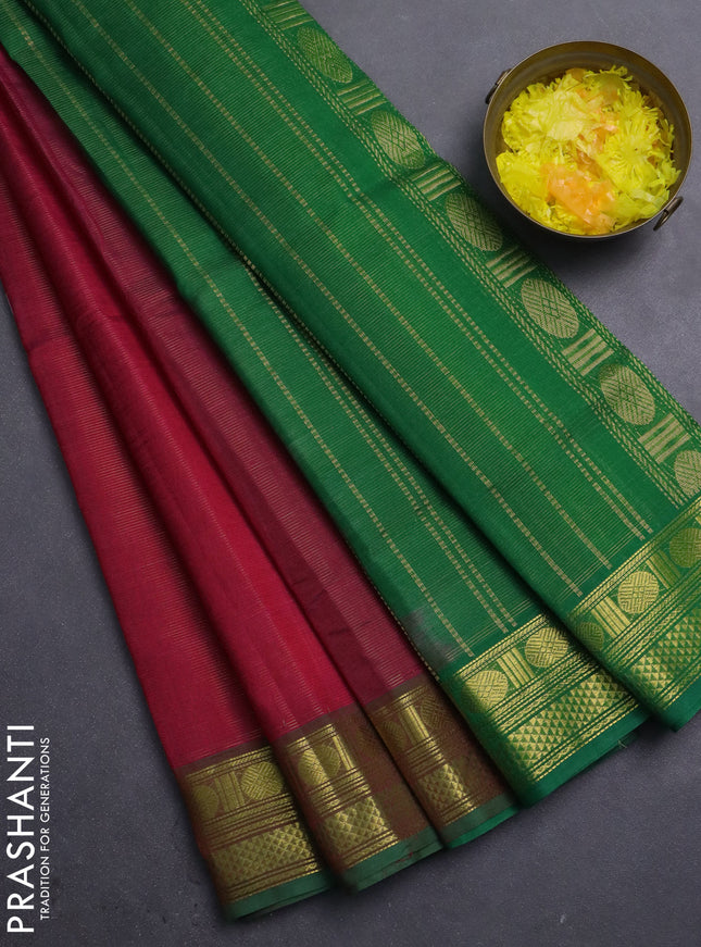 Silk cotton saree pink and green with allover vairosi pattern and zari woven border