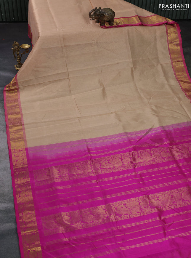 Silk cotton saree sandal and pink with allover vairosi pattern and annam zari woven border