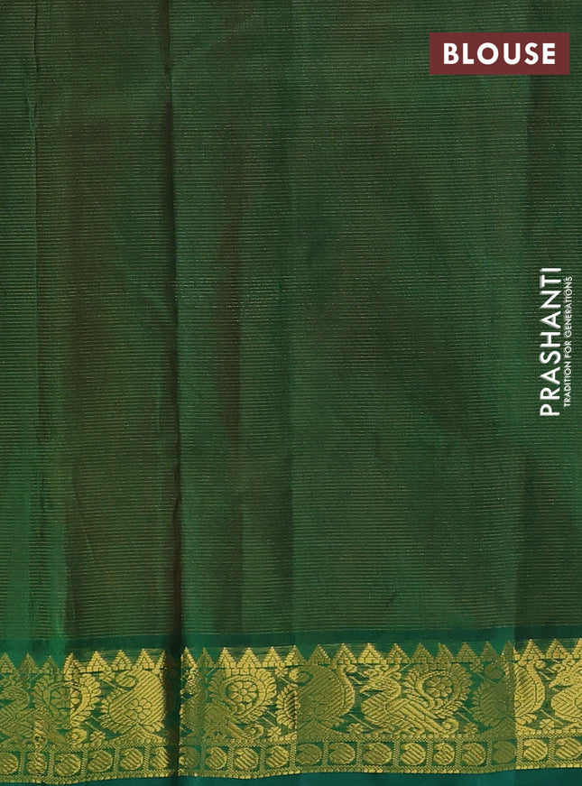 Silk cotton saree red and green with allover vairosi pattern and annam zari woven border