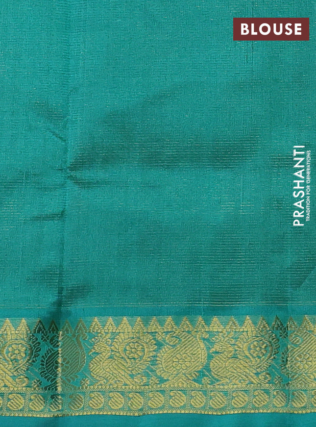 Silk cotton saree black and teal green with allover vairosi pattern and annam zari woven border