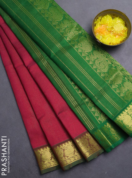 Silk cotton saree pink and green with allover vairosi pattern and annam zari woven border