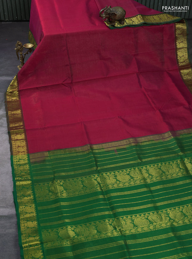 Silk cotton saree pink and green with allover vairosi pattern and annam zari woven border