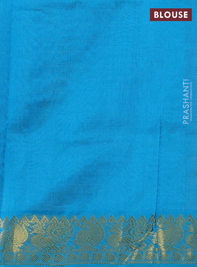 Silk cotton saree coffee brown and cs blue with allover vairosi pattern and annam zari woven border