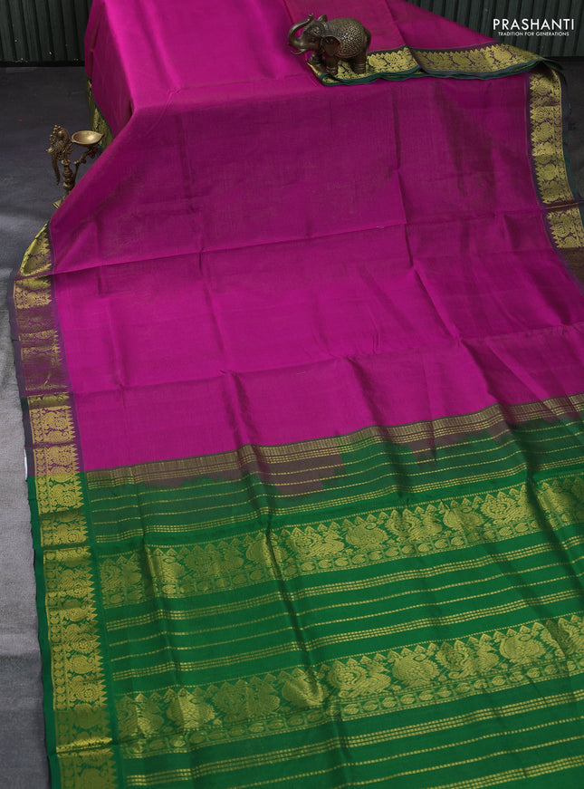 Silk cotton saree pink and green with allover vairosi pattern and annam zari woven border