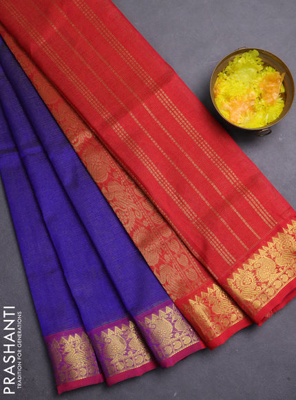 Silk cotton saree violet and red with allover vairosi pattern and annam zari woven border
