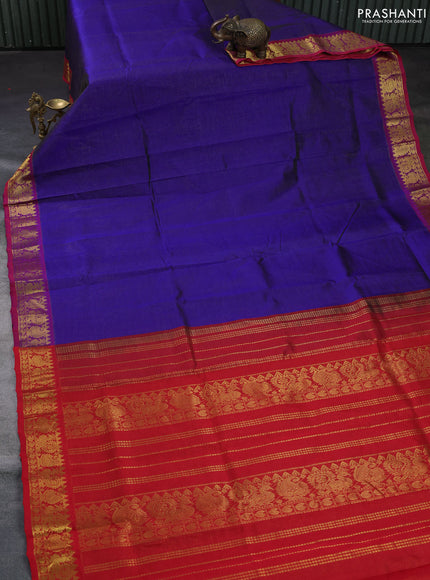 Silk cotton saree violet and red with allover vairosi pattern and annam zari woven border