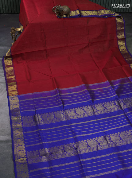 Silk cotton saree maroon and violet with allover vairosi pattern and annam zari woven border