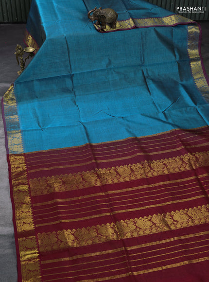 Silk cotton saree cs blue and maroon with allover vairosi pattern and annam zari woven border