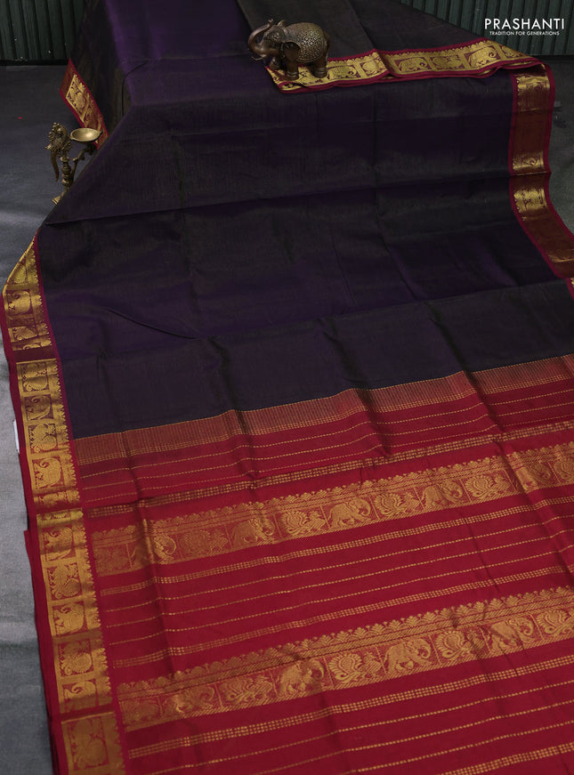 Silk cotton saree deep navy blue and maroon with allover vairosi pattern and zari woven border