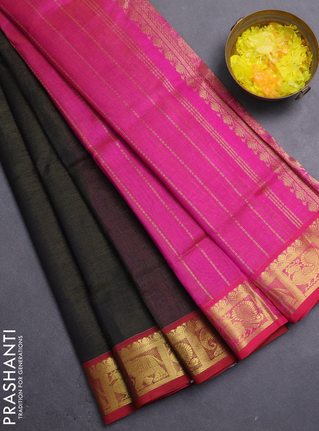 Silk cotton saree black and pink with allover vairosi pattern and zari woven border