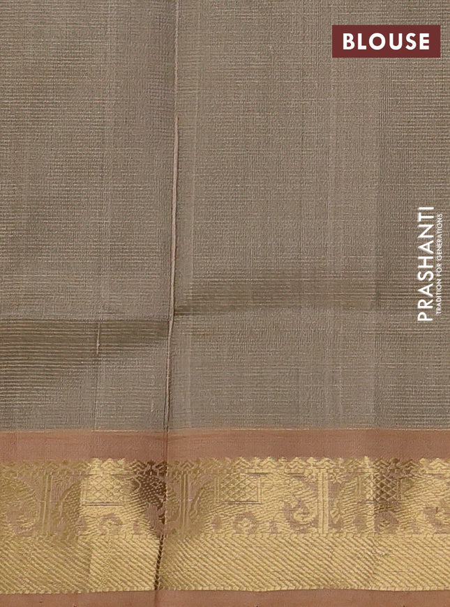 Silk cotton saree bottle green and sandal with allover vairosi pattern and elephant zari woven border