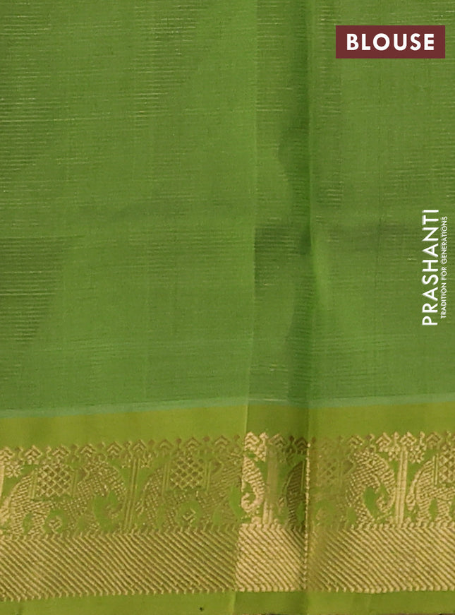 Silk cotton saree purple and green with allover vairosi pattern and elephant zari woven border