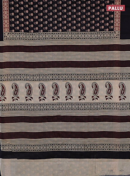 Jaipur cotton saree black and maroon with allover floral buttas and printed border