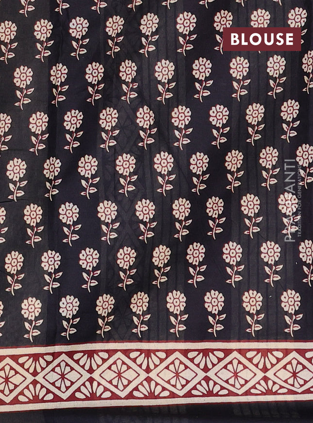 Jaipur cotton saree black and maroon with allover floral buttas and printed border