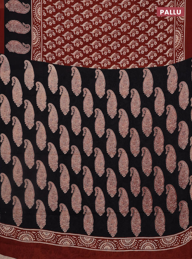 Jaipur cotton saree rust shade and black with allover butta prints and printed border