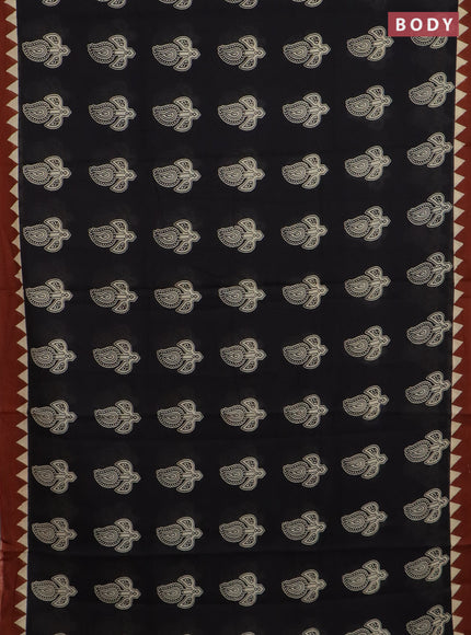 Jaipur cotton saree black and rust shade with paisley butta prints and printed border
