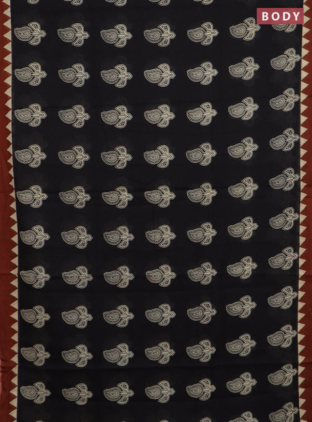 Jaipur cotton saree black and rust shade with paisley butta prints and printed border