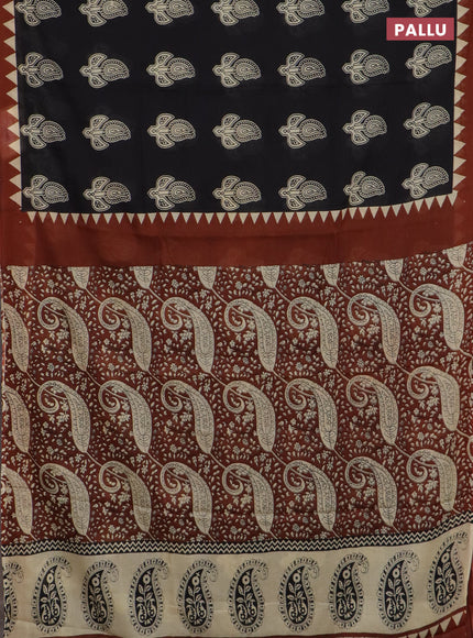Jaipur cotton saree black and rust shade with paisley butta prints and printed border