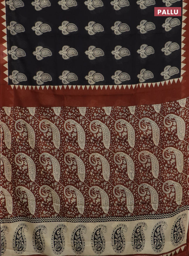 Jaipur cotton saree black and rust shade with paisley butta prints and printed border