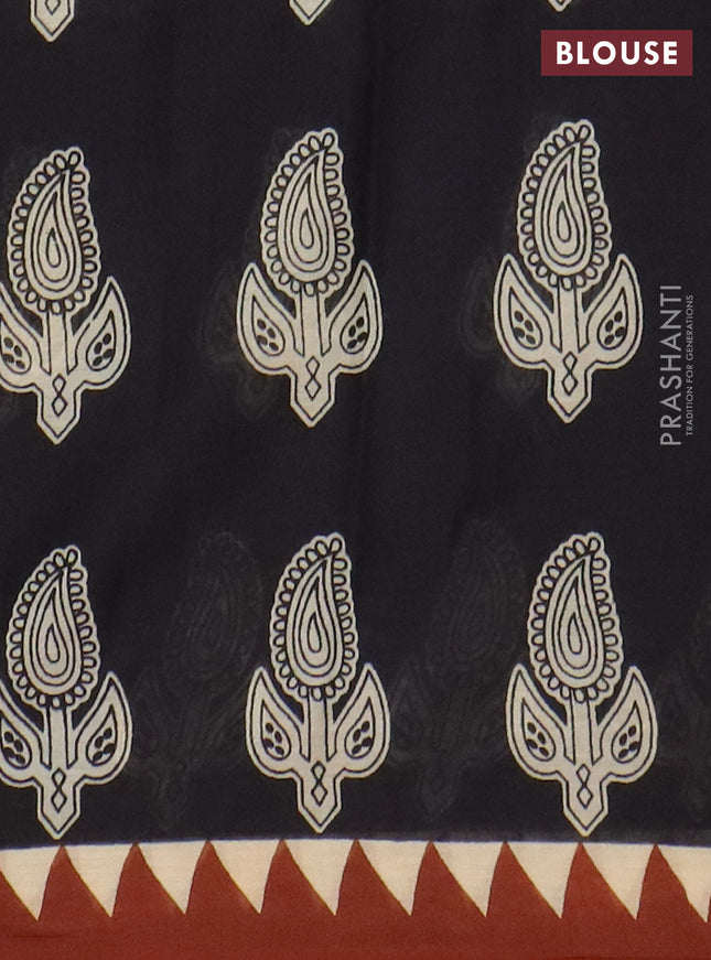 Jaipur cotton saree black and rust shade with paisley butta prints and printed border