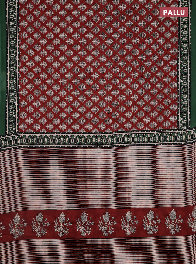 Jaipur cotton saree maroon and sap green with allover butta prints and printed border