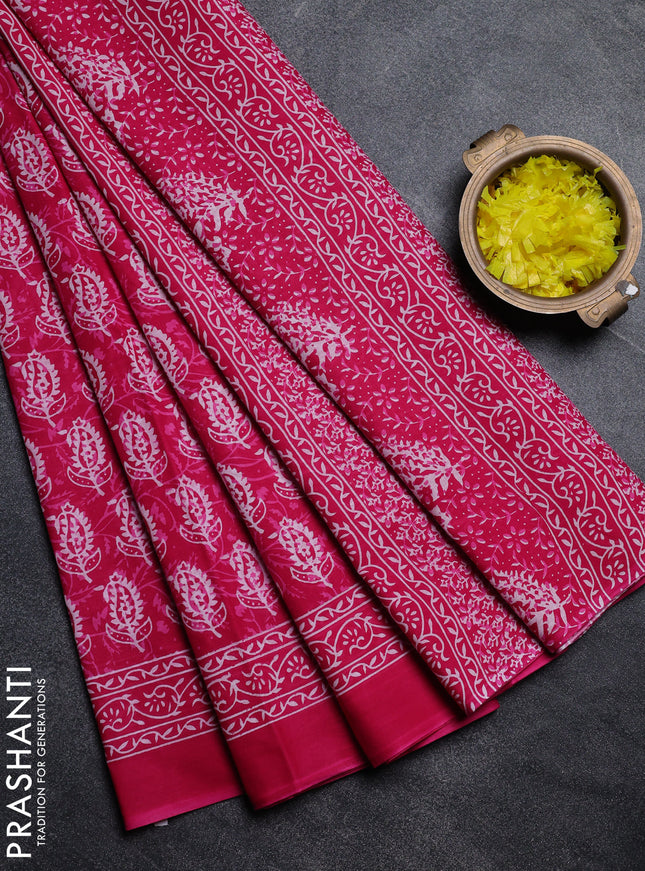 Jaipur cotton saree pink with allover paisley prints and printed border