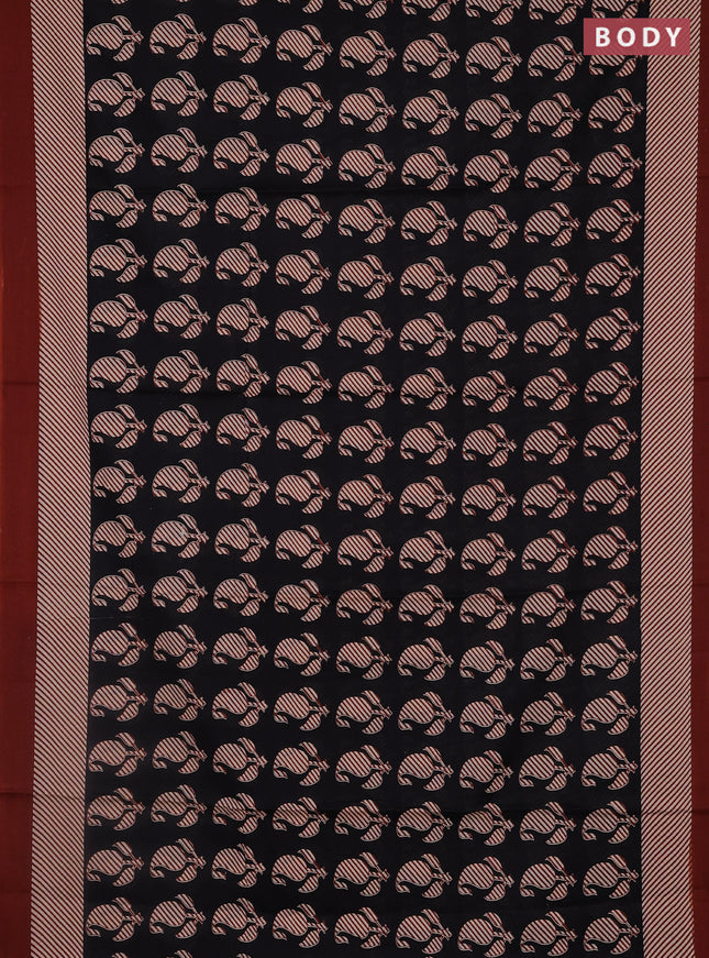 Jaipur cotton saree black and rust shade with paisley butta prints and printed border