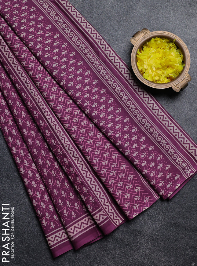 Jaipur cotton saree purple with allover dabu prints and printed border