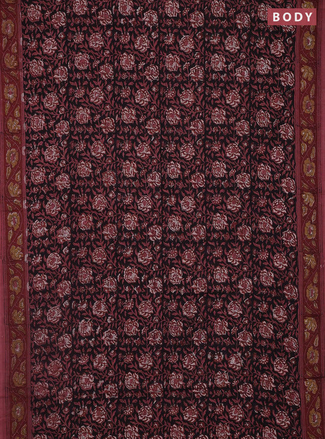 Jaipur cotton saree black and peach shade with allover kalamkari prints and printed border