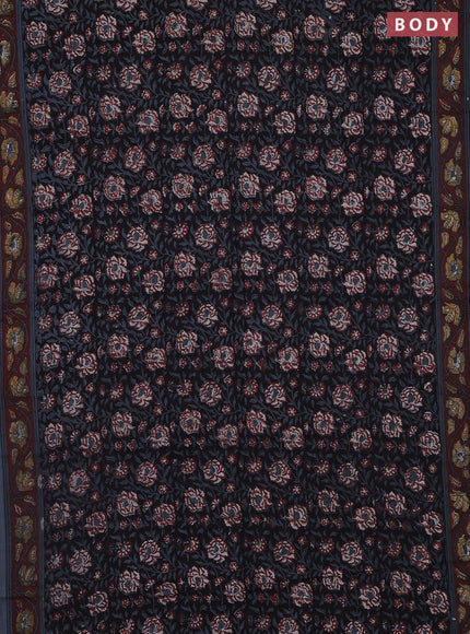 Jaipur cotton saree black and brown grey with allover kalamkari prints and printed border