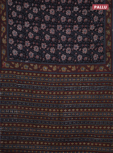 Jaipur cotton saree black and brown grey with allover kalamkari prints and printed border