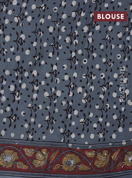 Jaipur cotton saree black and brown grey with allover kalamkari prints and printed border