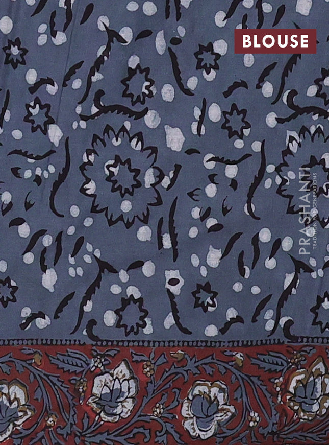 Jaipur cotton saree black and grey with allover kalamkari prints and printed border