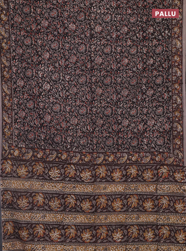 Jaipur cotton saree black and grey shade with allover kalamkari prints and printed border