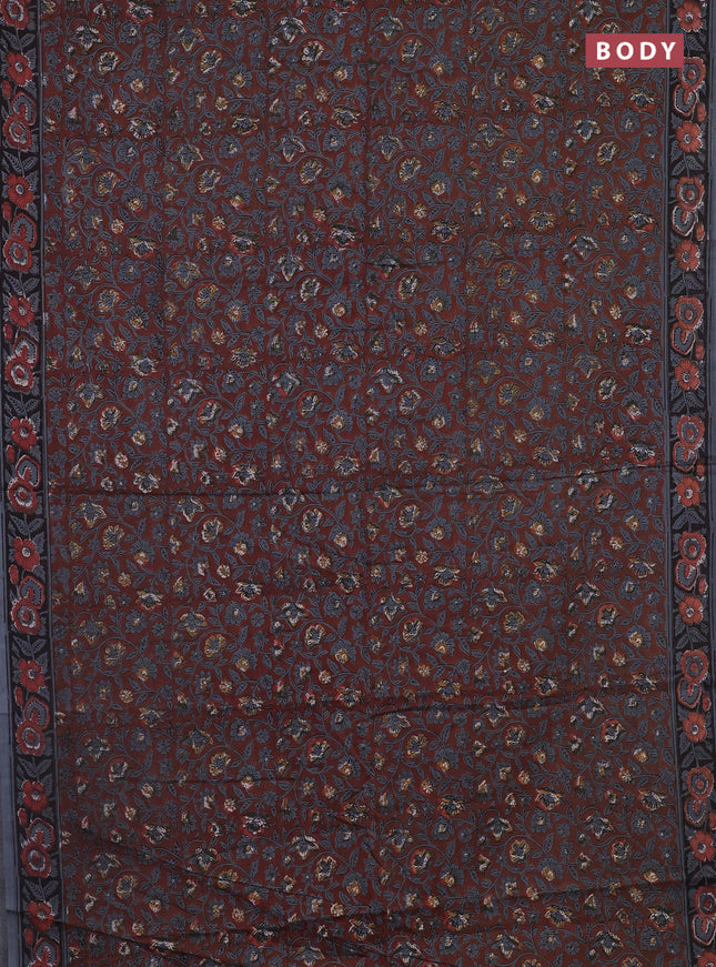 Jaipur cotton saree rust shade and grey with allover kalamkari prints and printed border