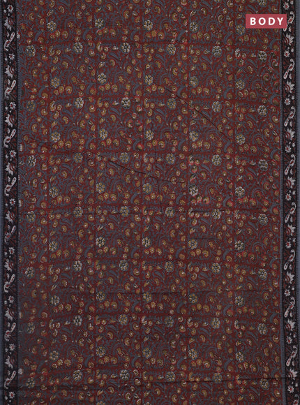 Jaipur cotton saree rust shade and black grey with allover kalamkari prints and printed border