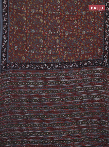Jaipur cotton saree rust shade and black grey with allover kalamkari prints and printed border
