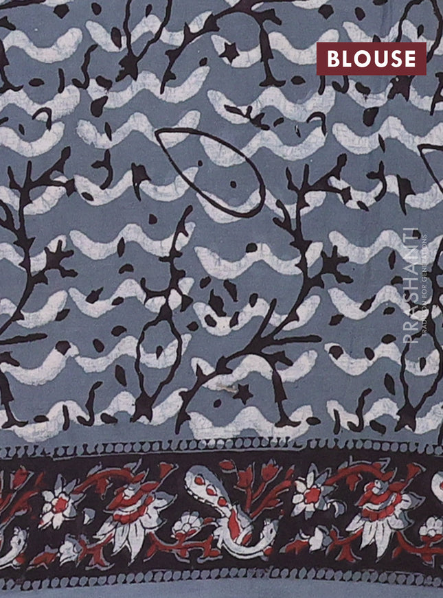 Jaipur cotton saree rust shade and black grey with allover kalamkari prints and printed border