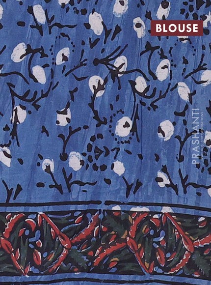 Jaipur cotton saree coffee brown and blue with allover kalamkari prints and printed border