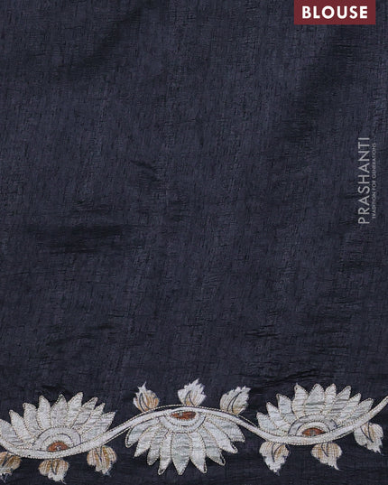 Semi tussar saree black with plain body and embroidered pallu