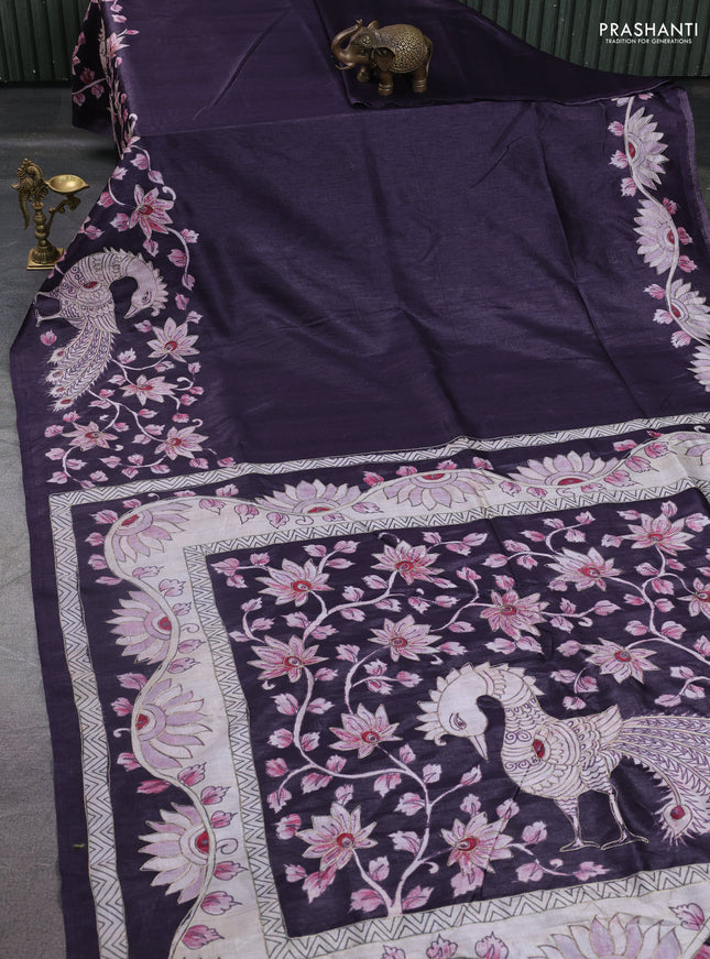 Semi tussar saree jamun with plain body and embroidered pallu