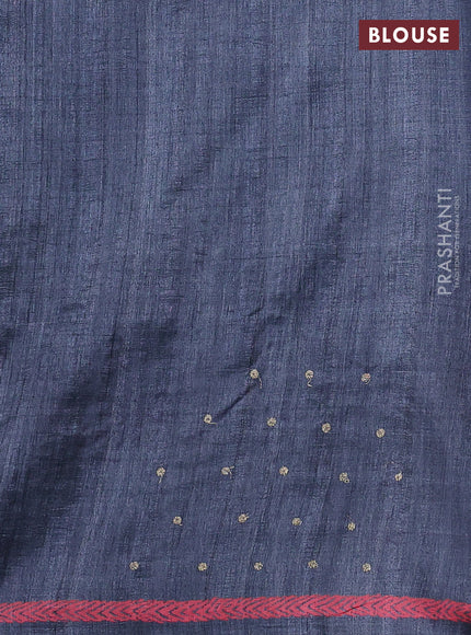 Semi tussar saree grey with plain body and embroidered pallu