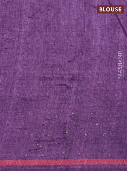 Semi tussar saree purple with plain body and embroidered pallu