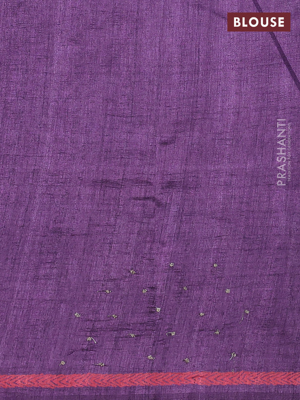 Semi tussar saree purple with plain body and embroidered pallu