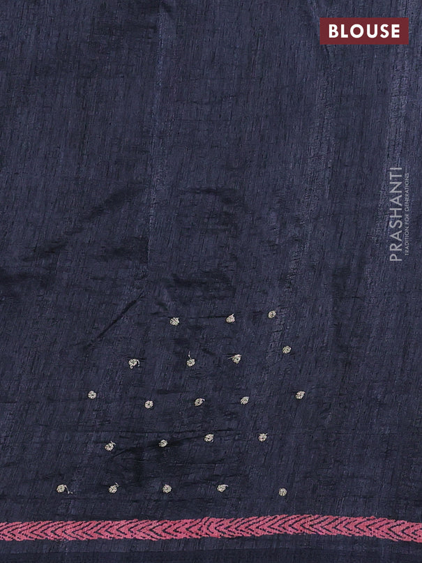 Semi tussar saree black with plain body and embroidered pallu