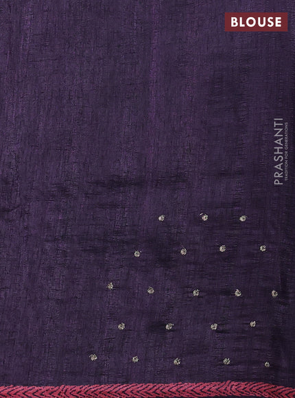 Semi tussar saree jamun with plain body and embroidered pallu