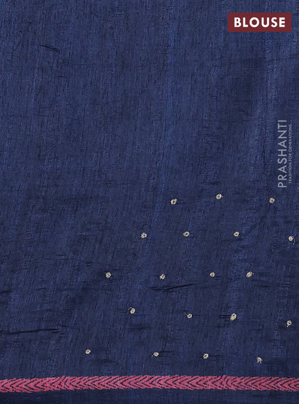 Semi tussar saree dark grey with plain body and embroidered pallu
