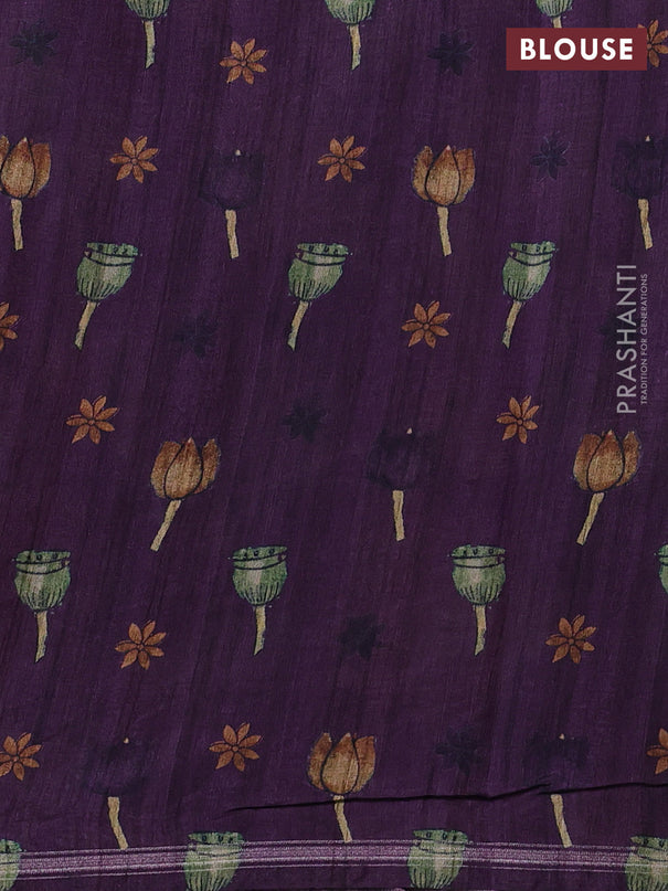 Semi tussar saree jamun and beige with allover kalamkari prints and embroidered pallu