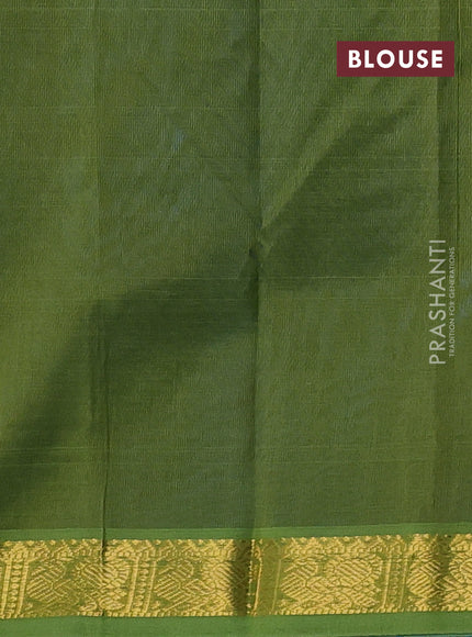 Silk cotton saree peacock blue and green shade with plain body and zari woven border